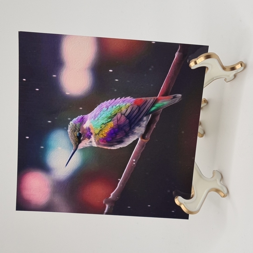 Framed 4x4 Hummingbird Fantasy Art Watercolor Oil Painting Print - Picture 8 of 11